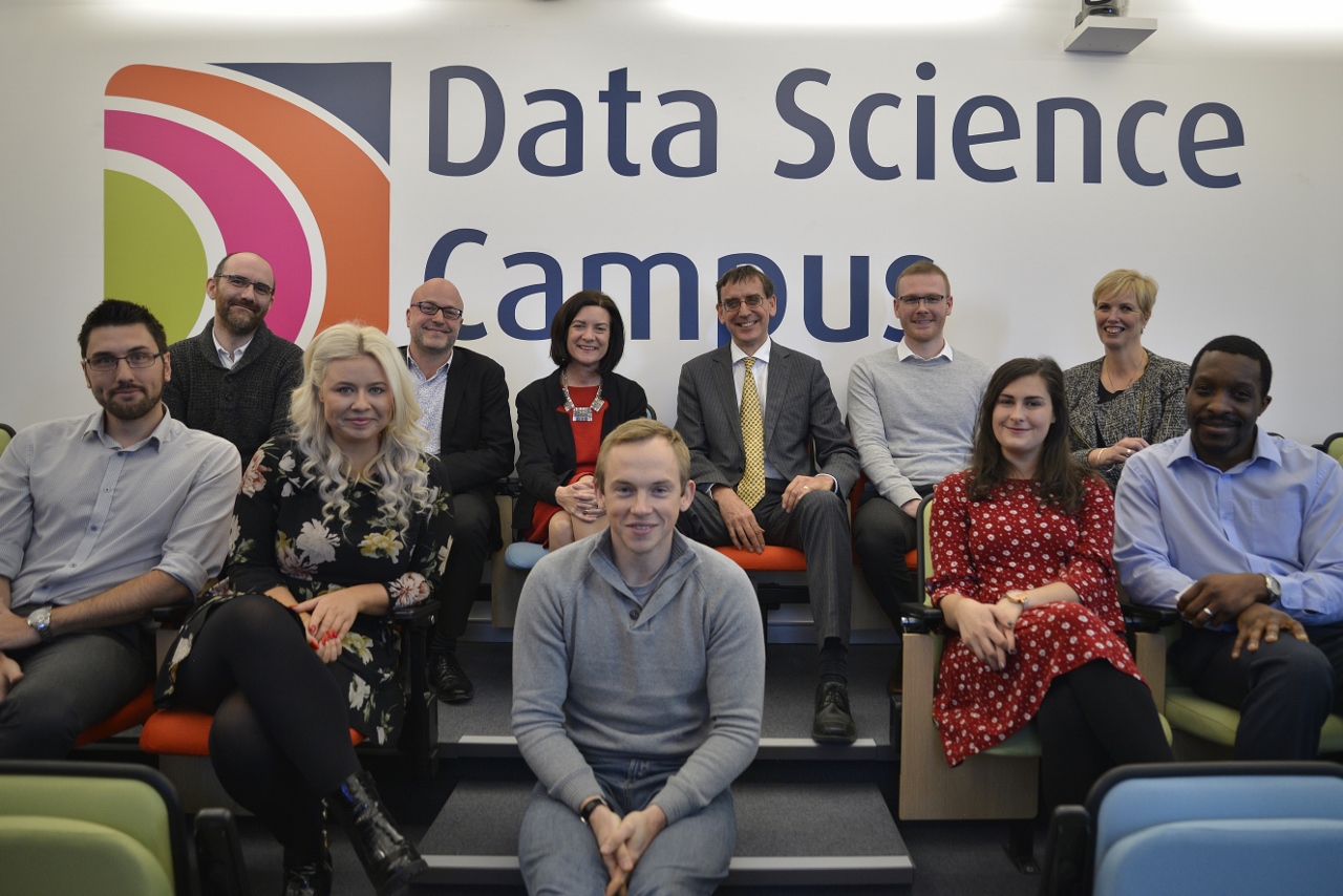 An image of staff at the Office for National Statistics who had recently graduated from the Level 4 Data Analytics Apprenticeship Scheme. 