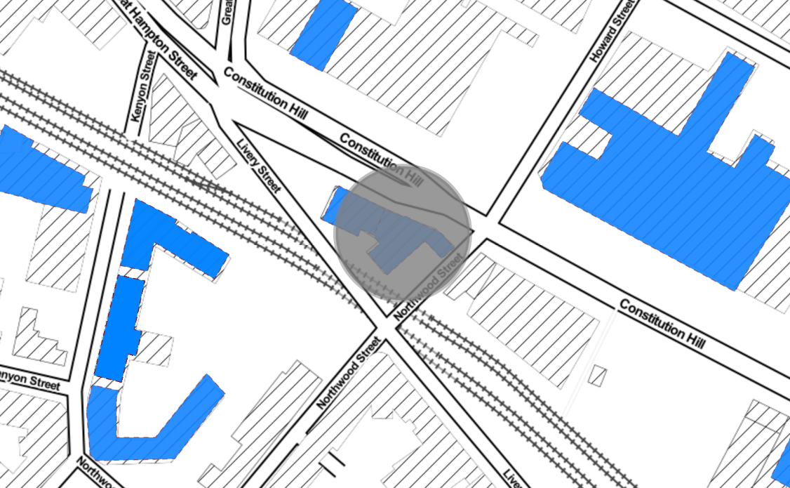 A map representation showing a retail cluster (in blue) shown for near the centre or Birmingham. Described under the heading Retail clusters.