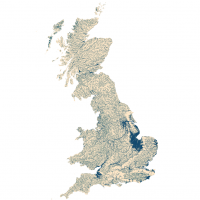 A map of the UK showing the extent of water bodies captured by Ordnance Survey data. More detail is available in section 9, paragraph 3.