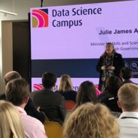 Welsh Assembly Minister Julie James speaking at the launch of the Data Science Campus at the ONS in Newport.